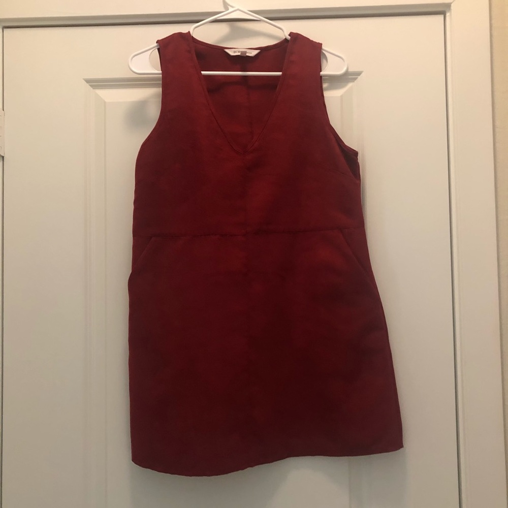 BCBG Generation Boxy Faux Suede V Neck Dress